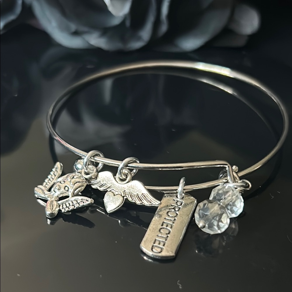 Silver Charm Bracelet with Angel and Heart - Handmade